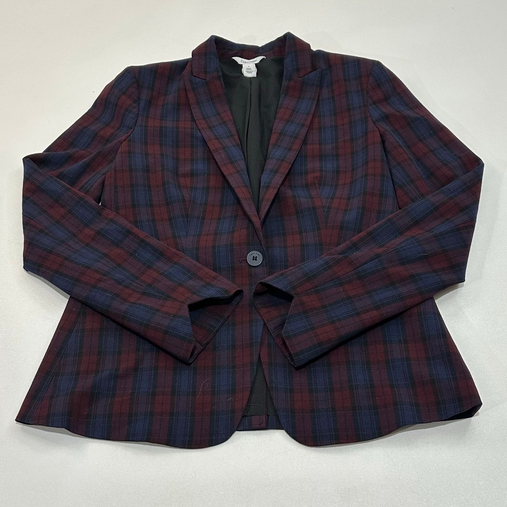 Calvin Klein‎ Women's Plaid Blazer Burgundy Navy Size 2